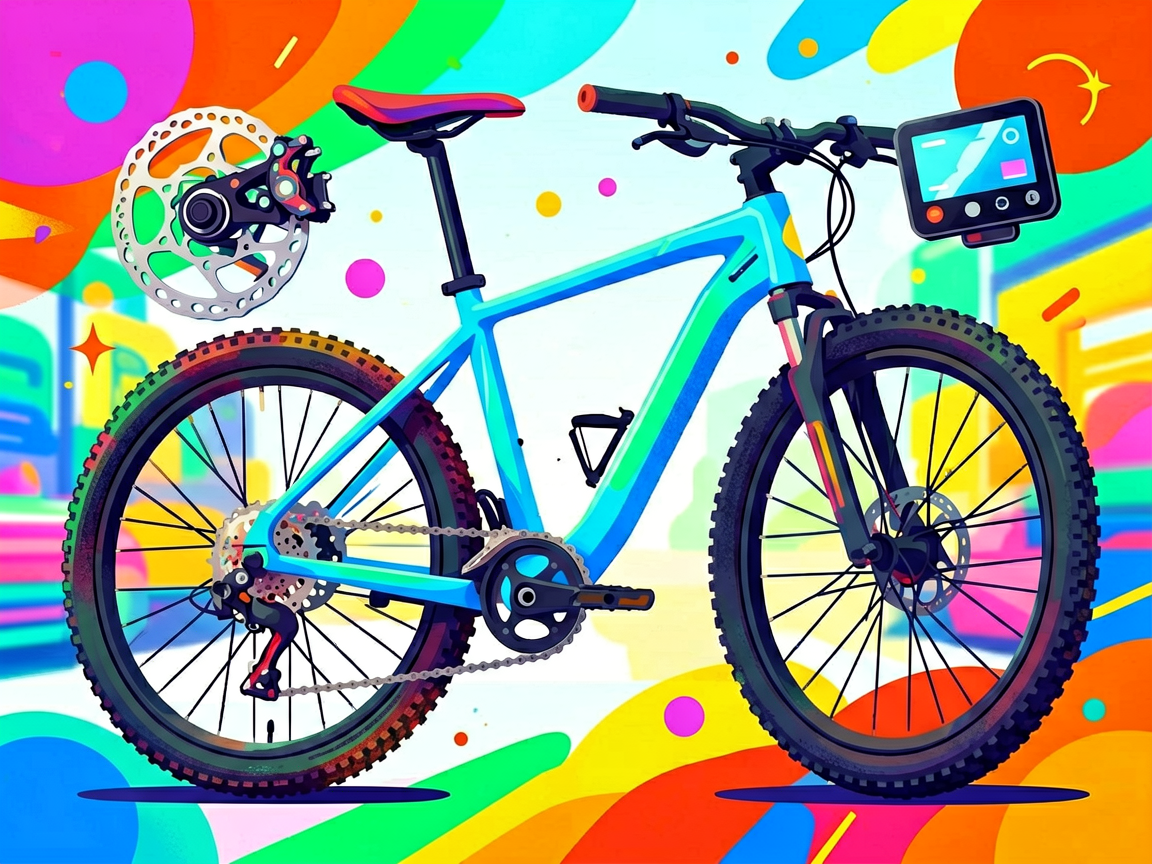 eBike components breakdown showing brakes gears tires and display with labels