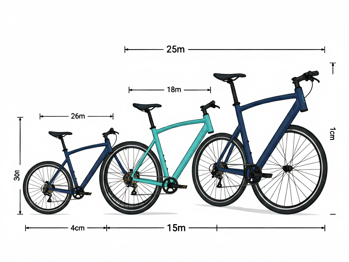 eBike frame size comparison diagram showing small medium and large frames with rider measurements