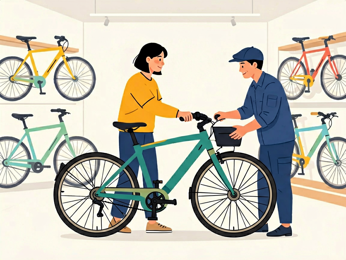 Comparison illustration of online vs local bike shop experience for buying eBikes