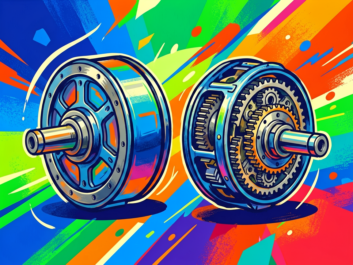 Comparison illustration of hub motor vs mid-drive motor on electric bicycles with labels