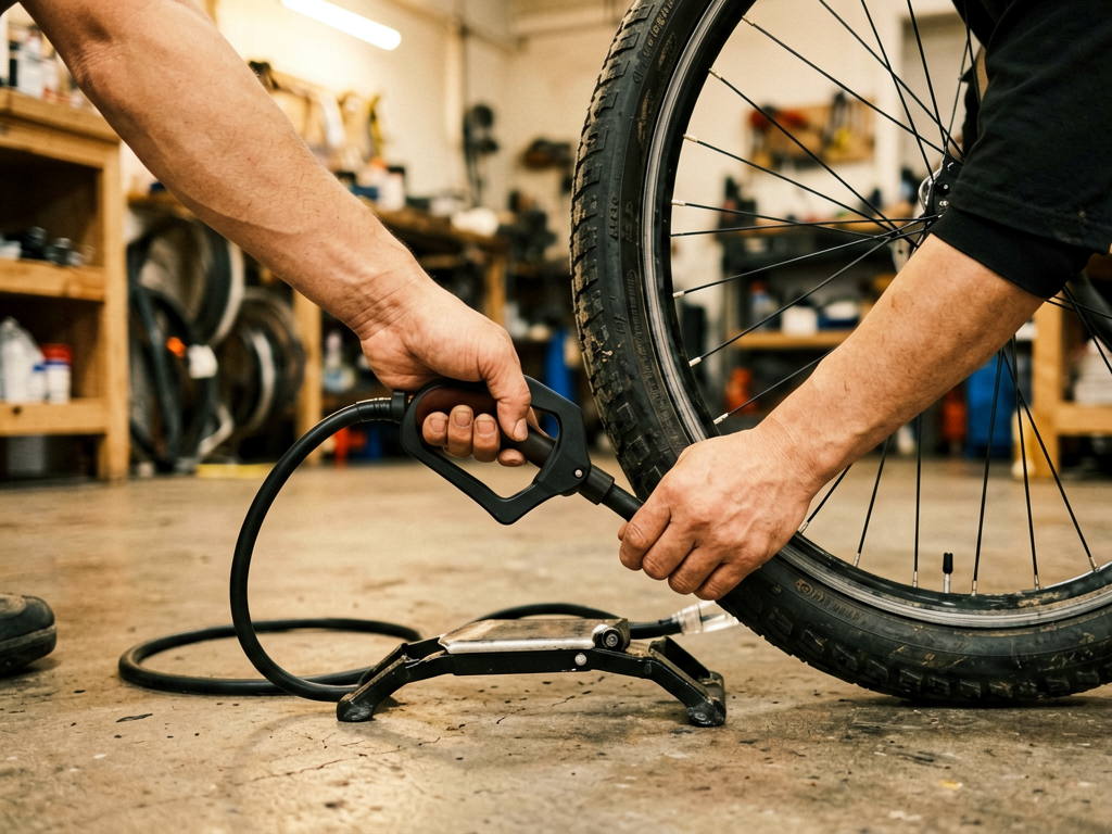 Checking e-bike tire pressure